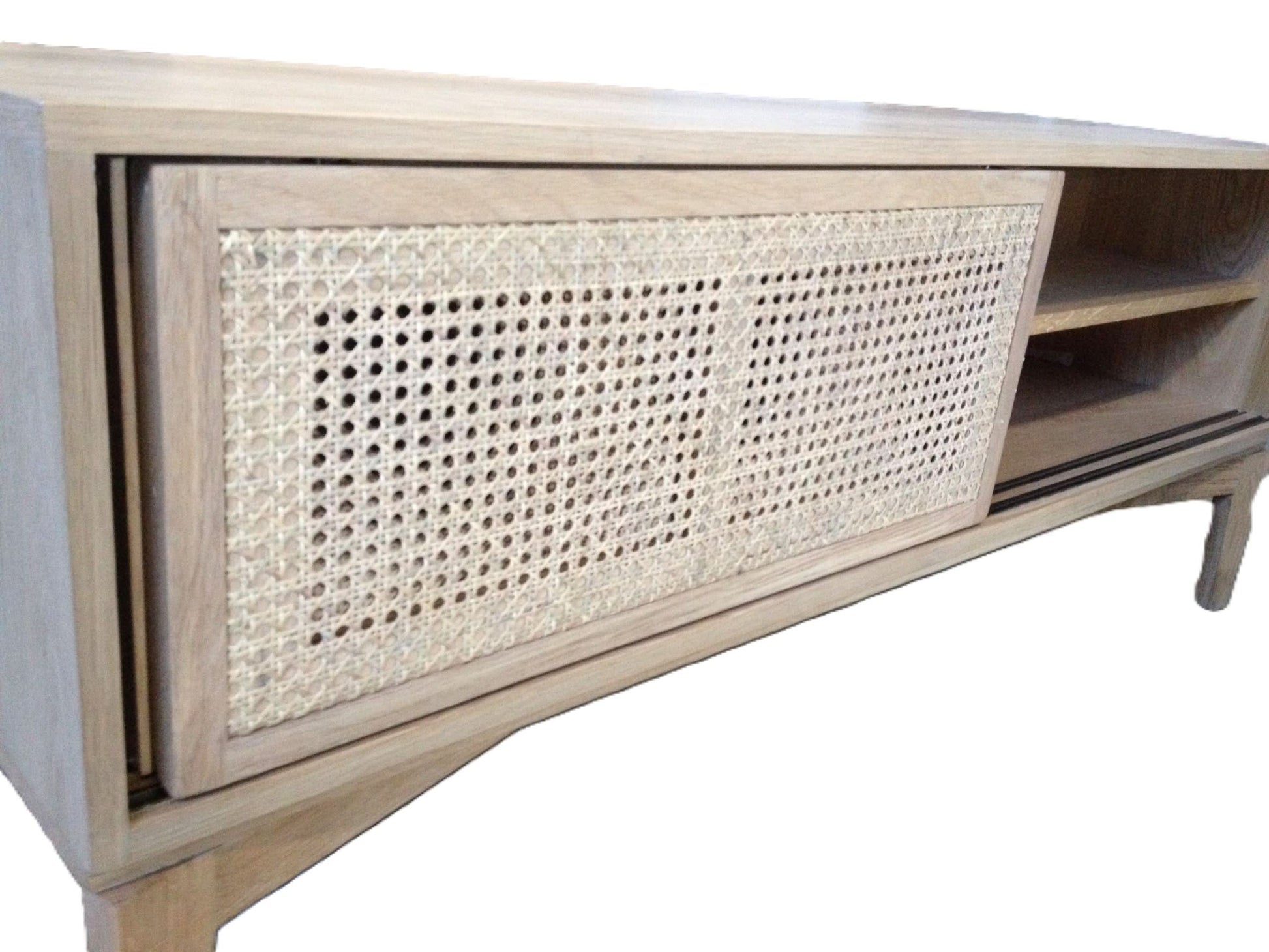 BAHAMAS BUFFET SIDEBOARD 3 DRAWERS/SLIDING RATTAN DOORS SOLID OAK NATURAL COLOUR 140CM - MyChocolateWood