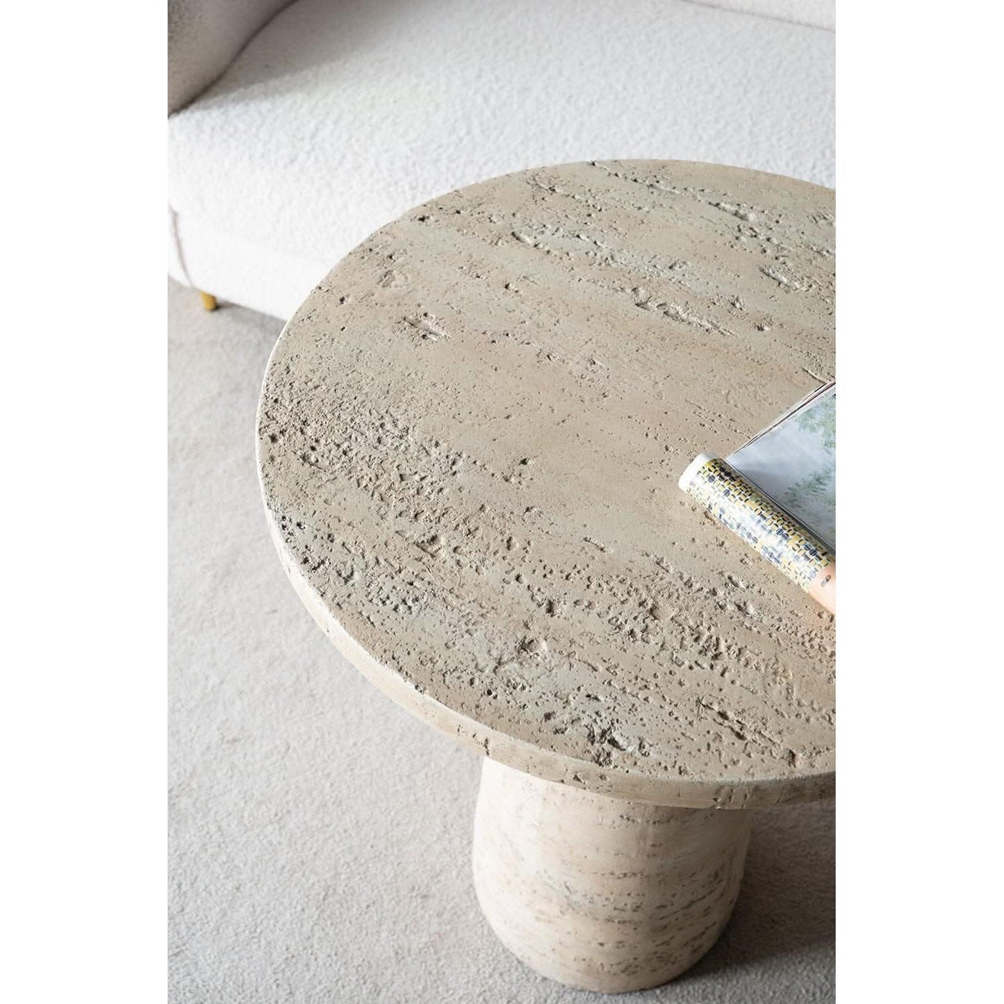 BARDOT ROUND CEMENT SIDE TABLE/LAMP TABLE NATURAL - MyChocolateWood