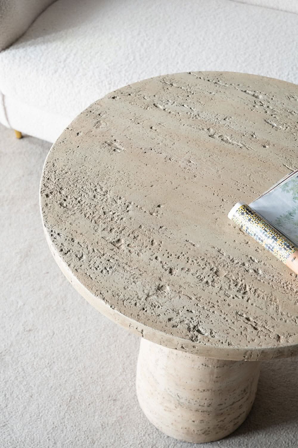 BARDOT ROUND CEMENT SIDE TABLE/LAMP TABLE NATURAL - MyChocolateWood