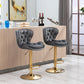 Bassey Plush Velvet Grey & Gold Gas Lift Swivel Bar Stool
