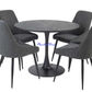 ALBERGE ROUND MARBLE-LOOK GLASS TOP DINING TABLE ON PEDESTAL METAL BASE BLACK - MyChocolateWood
