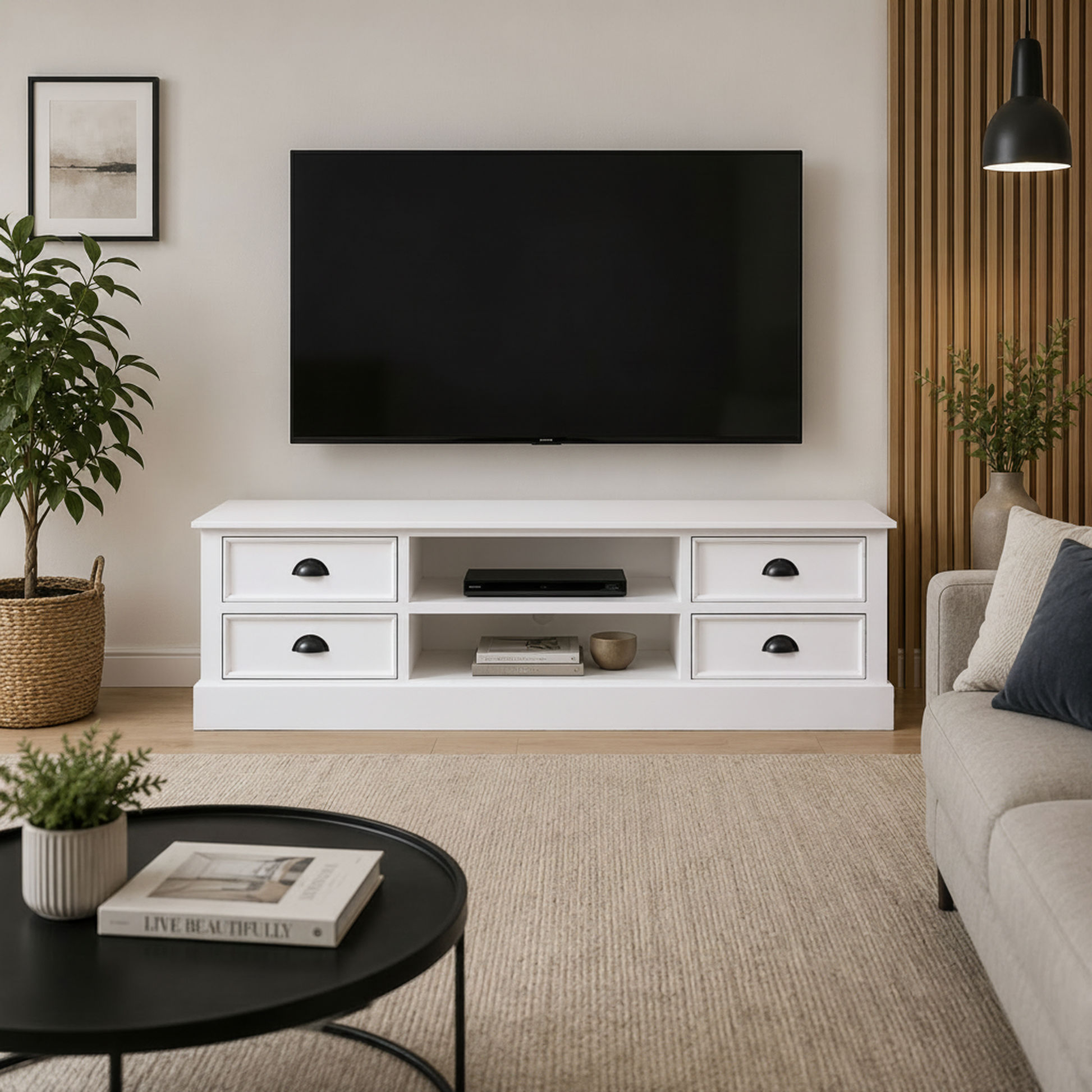 Bradtree Mahogany Timber 4-Drawer TV/Entertainment Unit in Solid White 180cm - MyChocolateWood