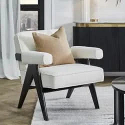 LAYTON WHITE/BLACK BOUCLE ARMCHAIR - MyChocolateWood