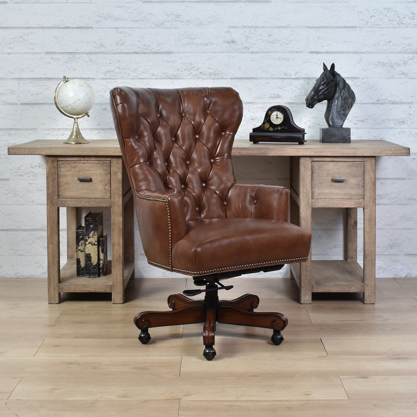 BAIRD TWIN PEDESTAL HOME OFFICE WITH DISTRESSED FINISH - WEATHERED GREY - MyChocolateWood