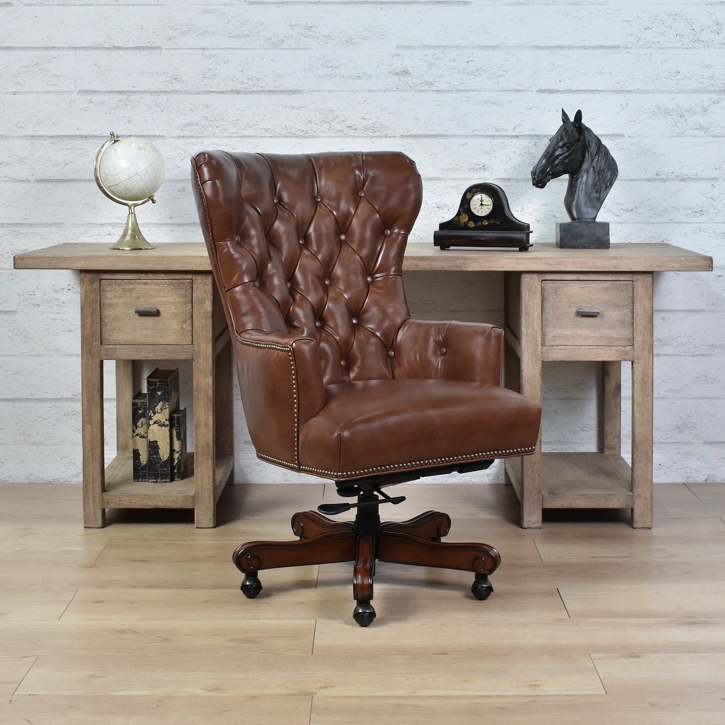 BAIRD TWIN PEDESTAL HOME OFFICE WITH DISTRESSED FINISH - WEATHERED GREY