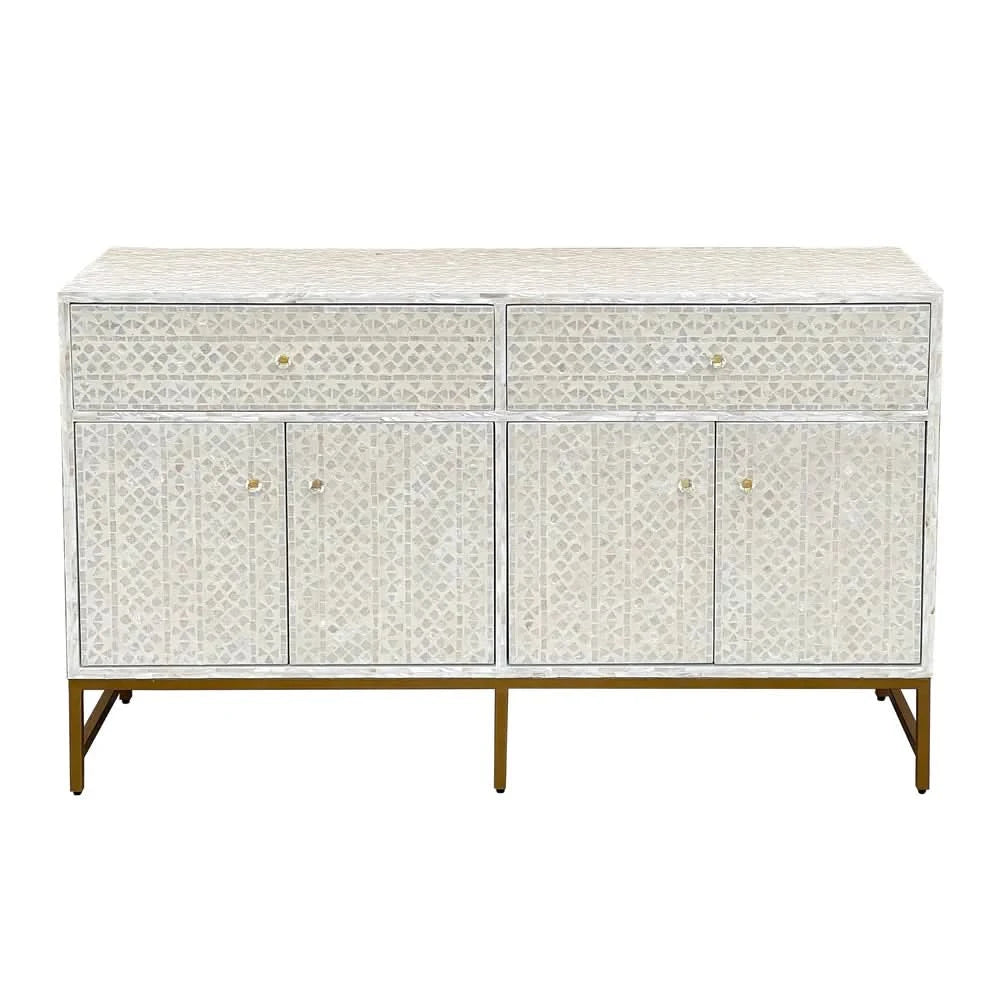 BEATRICE  MOTHER OF PEARL HAND INLAY 4-DOOR 2 DRAWER SIDEBOARD/BUFFET - MyChocolateWood