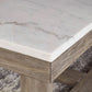Herrington Oak Hall Table/Console Table in Greyish-Brown Wood Tone with Natural Marble Table Top