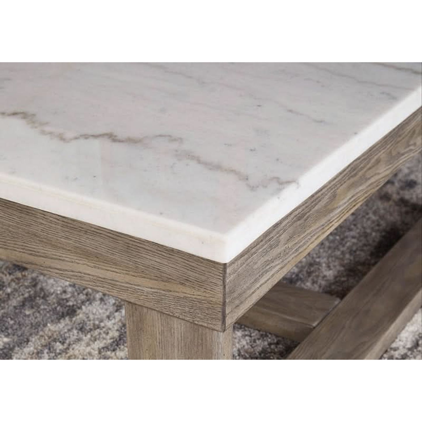 Herrington Oak Hall Table/Console Table in Greyish-Brown Wood Tone with Natural Marble Table Top