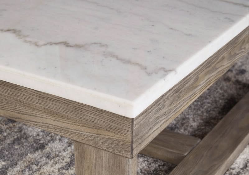 Herrington Oak Hall Table/Console Table in Greyish-Brown Wood Tone with Natural Marble Table Top