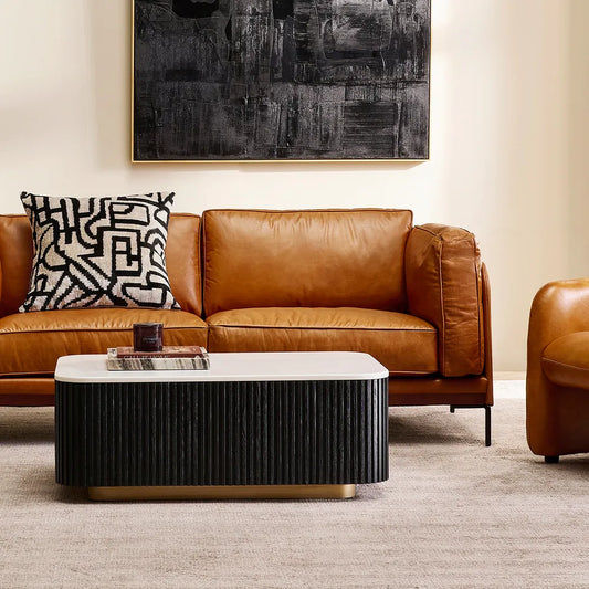 VERWOOD BRUSHED BLACK OAK WOOD BASE/SIVEC WHITE MARBLE TOP COFFEE TABLE - MyChocolateWood