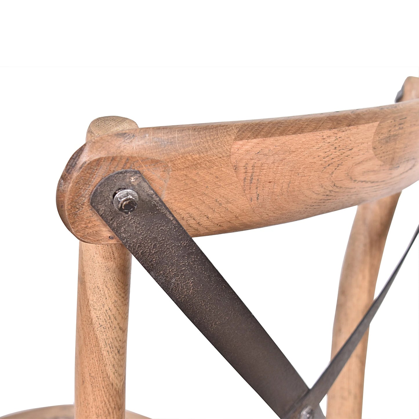 MALMO CROSS BACK OAK BAR STOOL WITH DARK METAL STRAPS - MyChocolateWood