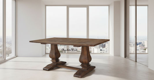 KAVALA MANGO WOOD PARQUETRY DINING TABLE AMERICAN OAK COLOUR 245CM - MyChocolateWood