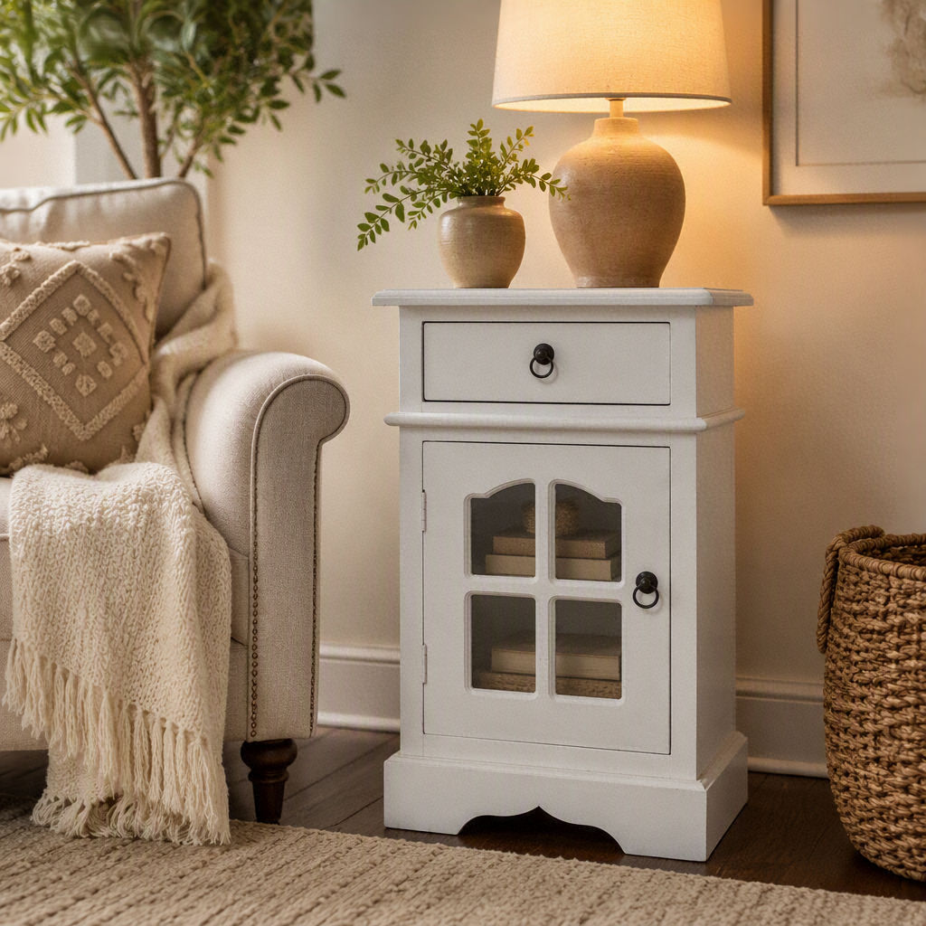 Rae Premium Mahogany Side Table/Lamp Table White