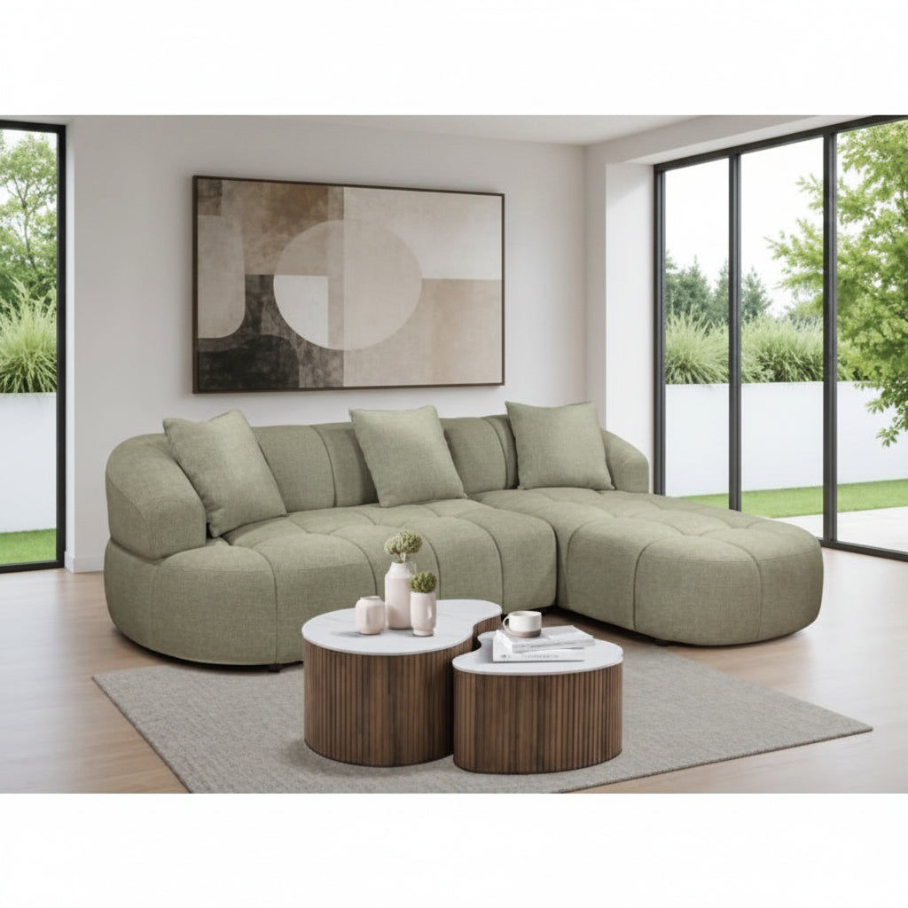 Elvina Fabric 2-Seater Sofa w/ RHF Chaise Pistachio