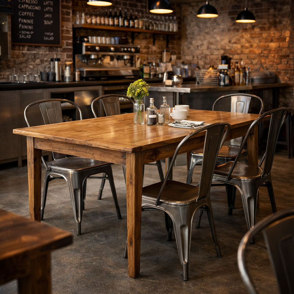 LINDI RUSTIC COUNTRY DINING TABLE RECYCLED ELM WOOD TIMBER FARMHOUSE 150CM IN HONEY - MyChocolateWood