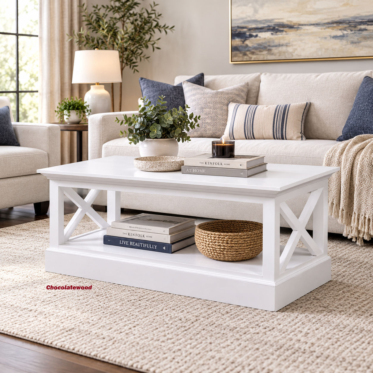 Verity Mahogany Timber Coffee Table - White