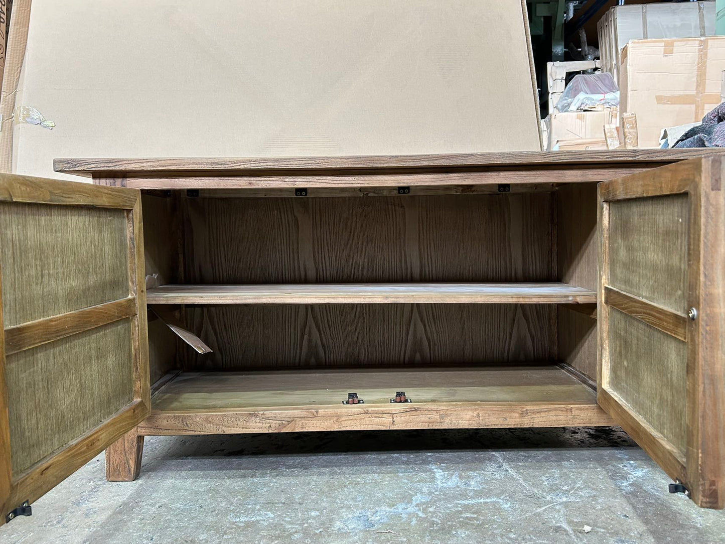 LENNON RUSTIC PROVINCIAL RECYCLED ELM TV UNIT PARQUETRY PATTERN 200 CM - MyChocolateWood