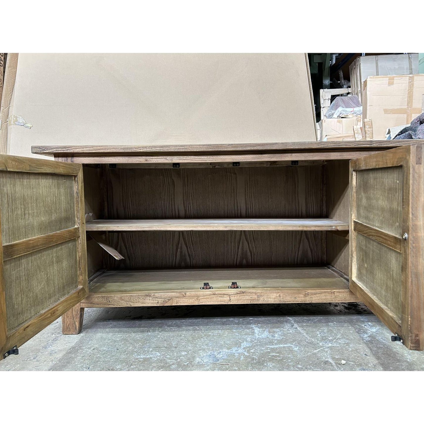 LENNON RUSTIC PROVINCIAL RECYCLED ELM TV UNIT PARQUETRY PATTERN 200 CM