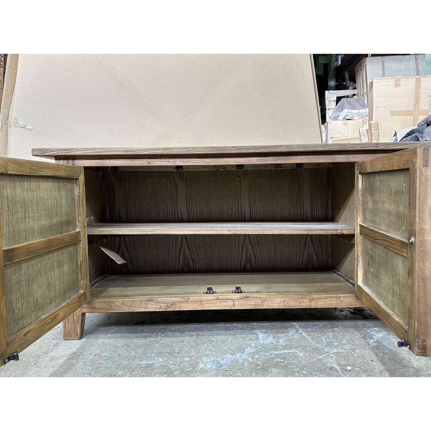 LENNON RUSTIC PROVINCIAL RECYCLED ELM TV UNIT PARQUETRY PATTERN 200 CM