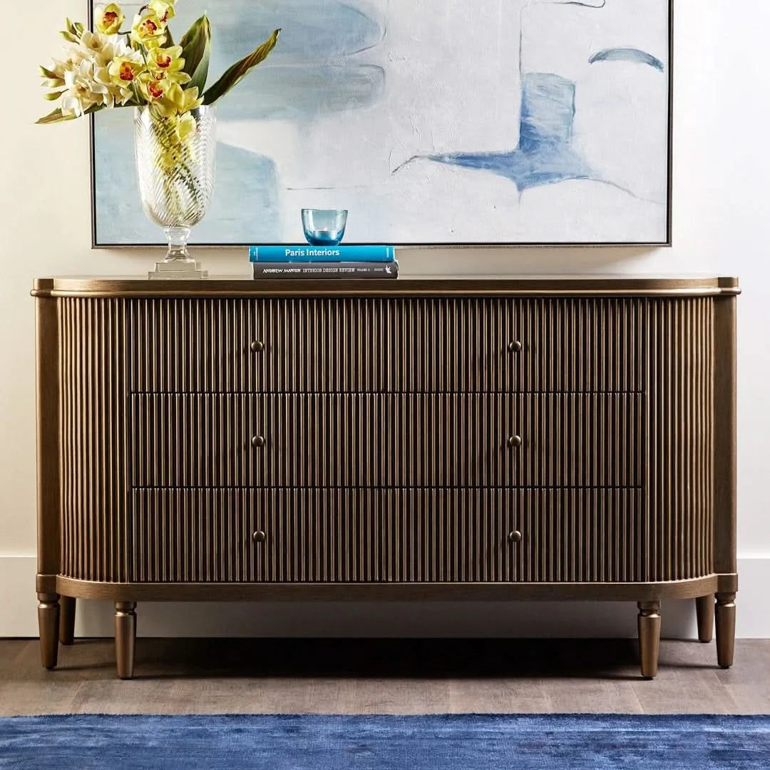 DIANNA MARBLE ART DECO 6 DRAWER CHEST OF DRAWERS ACCENT CHEST ANTIQUE GOLD - MyChocolateWood