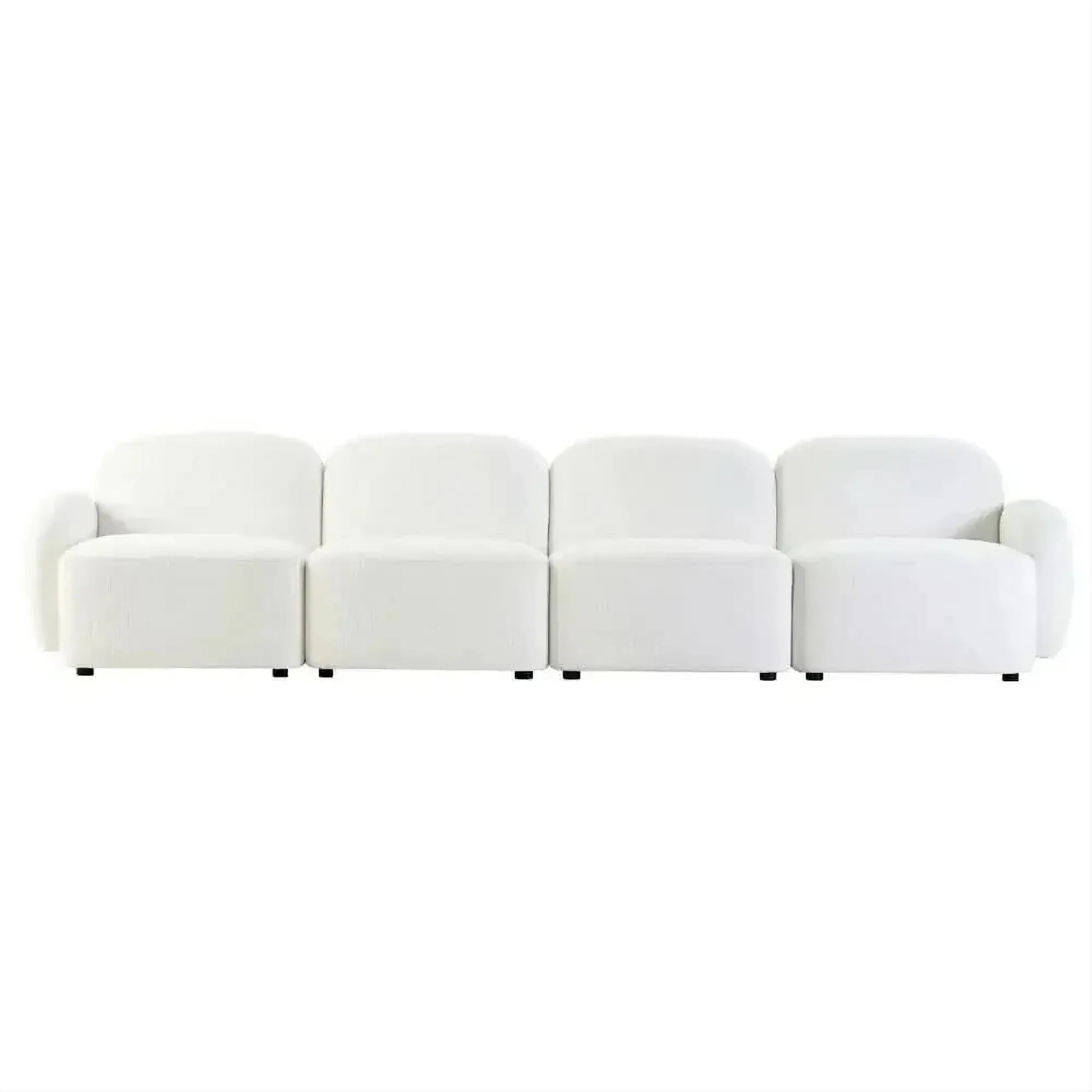 Lorelei 4-Seater Modular Chenille Sofa in White - Chocolate Wood