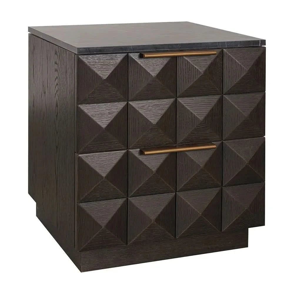HAMPSHIRE BLACK MARBLE/SMOKED OAK 2-DRAWER BEDSIDE TABLE - MyChocolateWood