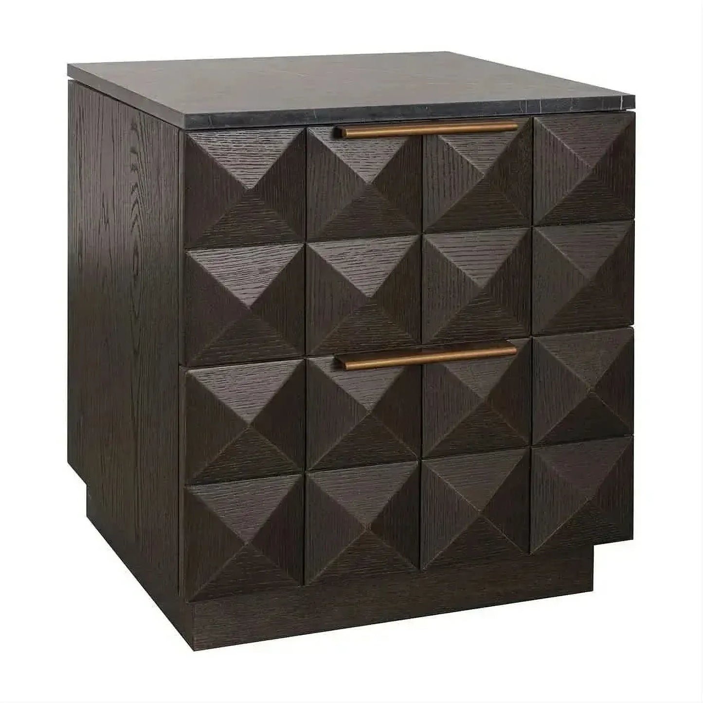 Hampshire 2-Drawer Bedside Table in Smoked Oak with Black Marble Top - Chocolate Wood