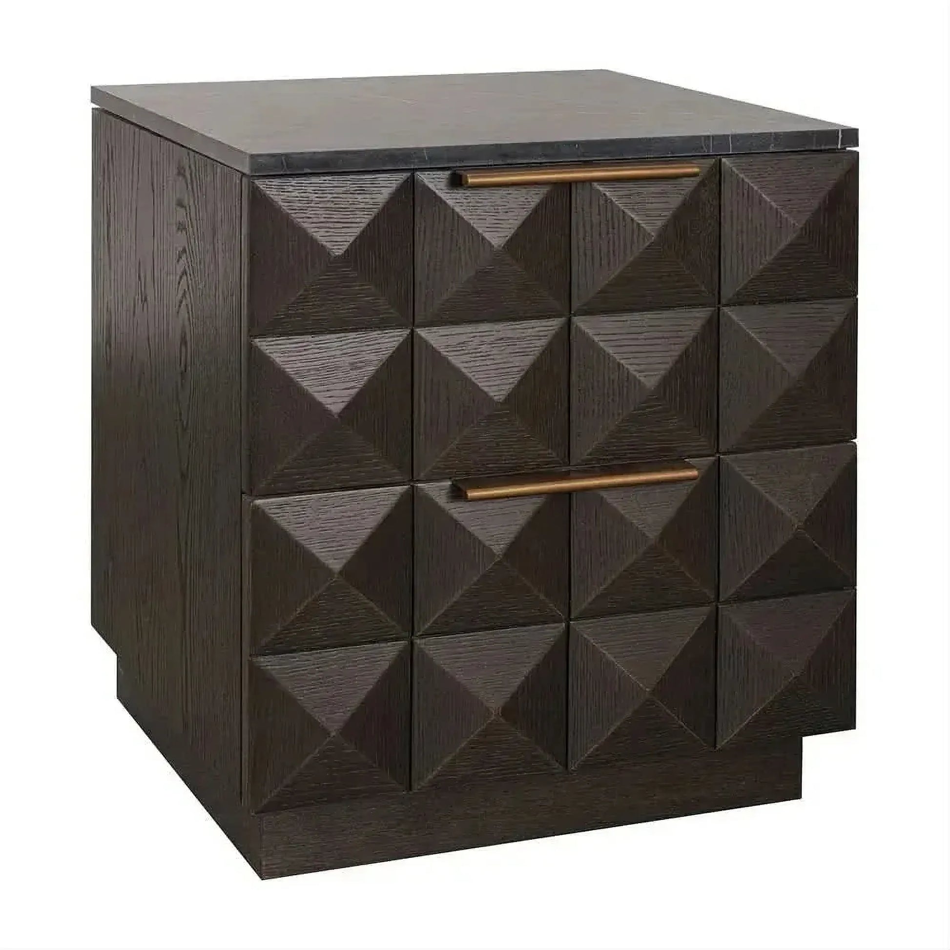 Hampshire 2-Drawer Bedside Table in Smoked Oak with Black Marble Top - Chocolate Wood
