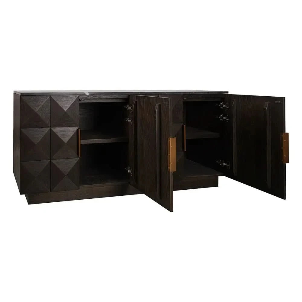 HAMPSHIRE WHITE MARBLE/SMOKED OAK 4-DOOR BUFFET/SIDEBOARD - MyChocolateWood