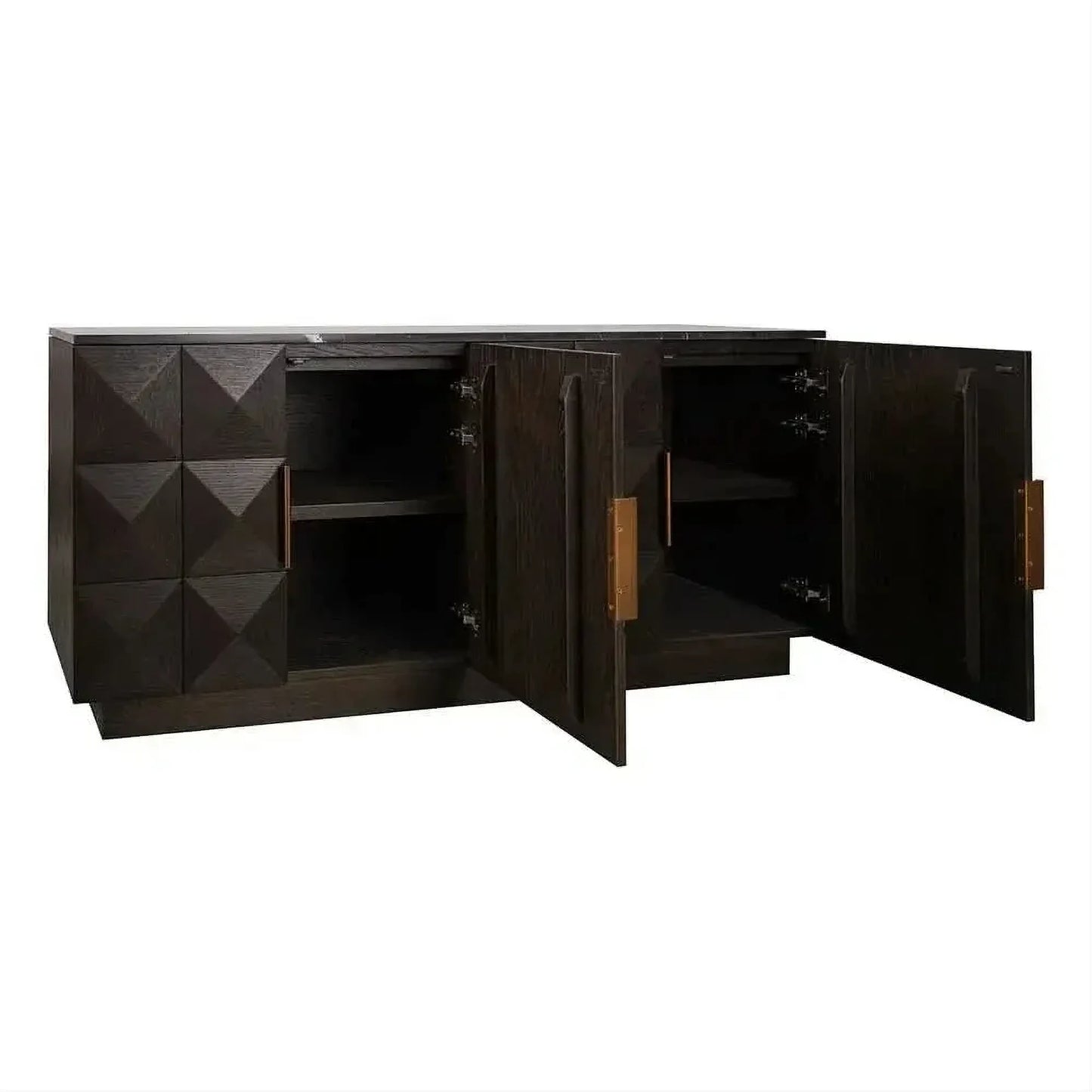 Hampshire 4-Door Buffet in Smoked Oak with Black Marble Top - Chocolate Wood