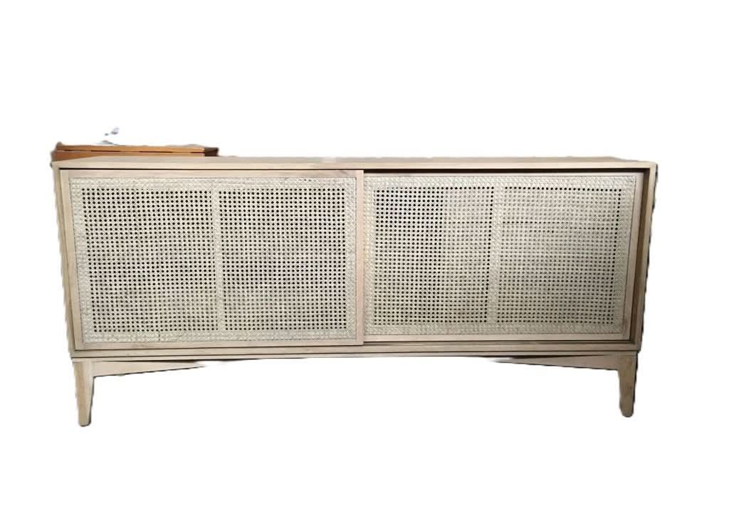 BAHAMAS BUFFET SIDEBOARD 3 DRAWERS/SLIDING RATTAN DOORS SOLID OAK NATURAL COLOUR 140CM - MyChocolateWood