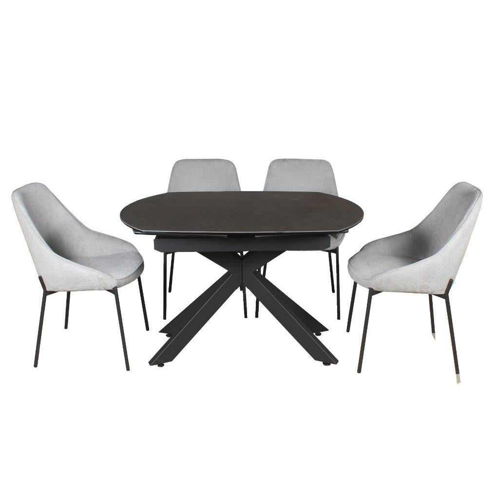 DORIT SWIVEL EXTENSION CERAMIC GLASS DINING TABLE DARK GREY W:120/180CM - MyChocolateWood