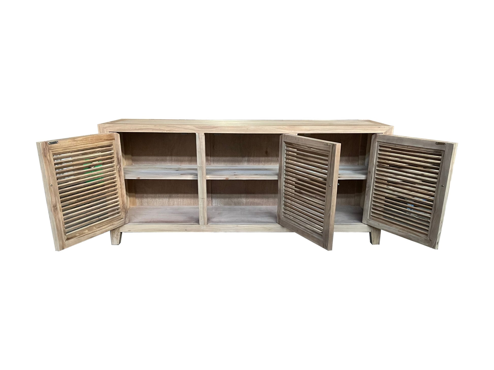VILLA 3 DOORS TALL LOUVRE STYLE TV/ENTERTAINMENT UNIT IN RECYCLED ELM 160CM - MyChocolateWood