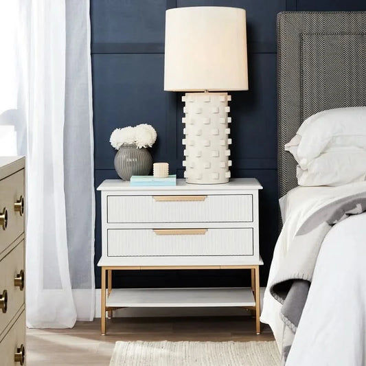 MORETTI 2-DRAWER BEDSIDE TABLE SATIN WHITE/GOLD LARGE - MyChocolateWood