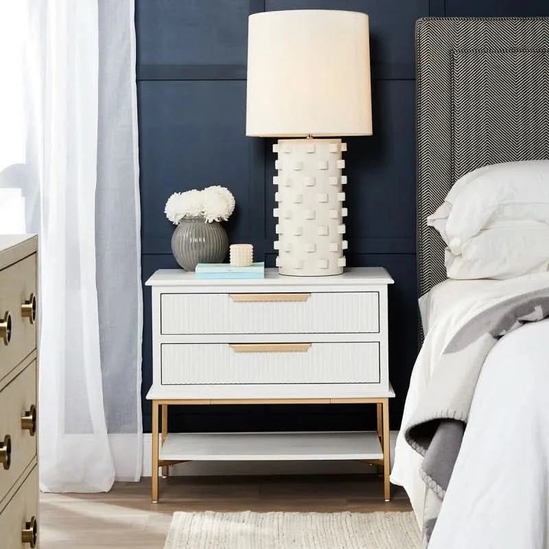 MORETTI 2-DRAWER BEDSIDE TABLE SATIN WHITE/GOLD LARGE - MyChocolateWood