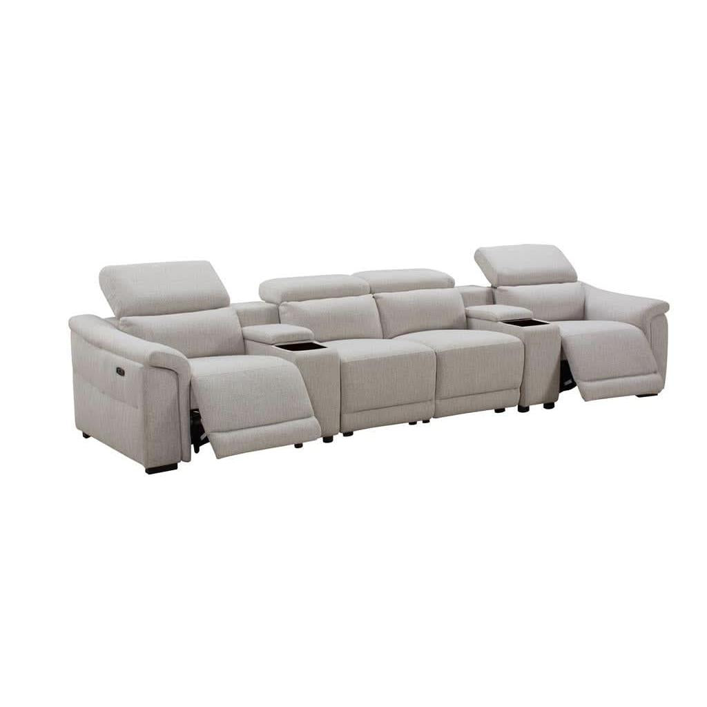 GALLERIA 4-SEATER HOME THEATRE SOFA - 4 ELECTRIC RECLINERS LIGHT GREY - MyChocolateWood