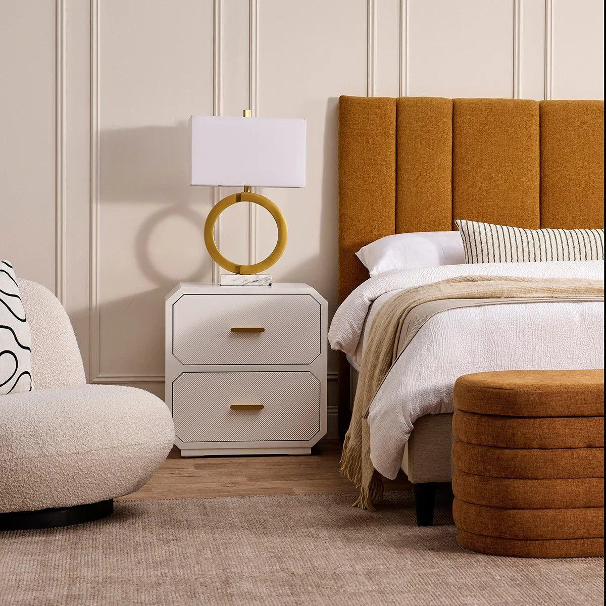 DELGARDO HAMPTON STYLE 2-DRAWER BEDSIDE TABLE WHITE - MyChocolateWood