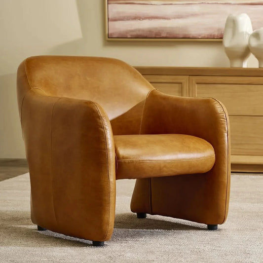ANDERS TOP GRAIN COW LEATHER ARMCHAIR LIGHT BROWN