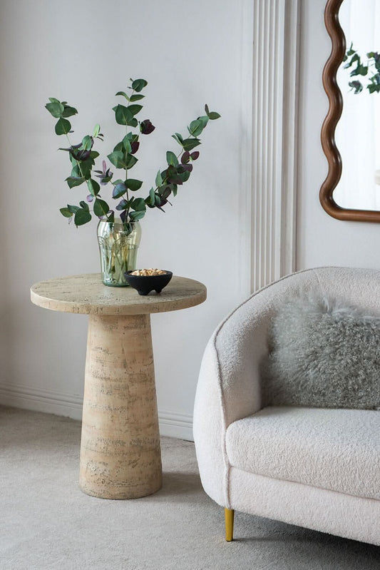 BARDOT ROUND CEMENT SIDE TABLE/LAMP TABLE NATURAL - MyChocolateWood