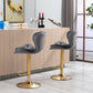 Bassey Plush Velvet Grey & Gold Gas Lift Swivel Bar Stool