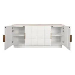 HAMPSHIRE RIVER BROWN MARBLE/WHITE OAK 4-DOOR BUFFET/SIDEBOARD - MyChocolateWood