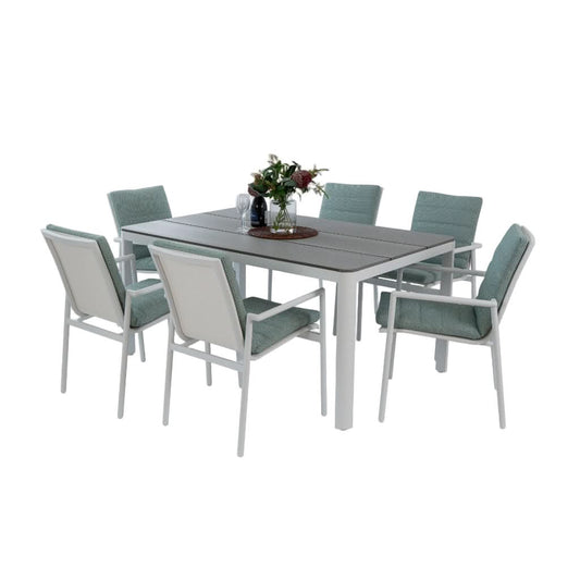 CHIMINO 7 PIECE OUTDOOR DINING SET WHITE/MIST GREEN - MyChocolateWood