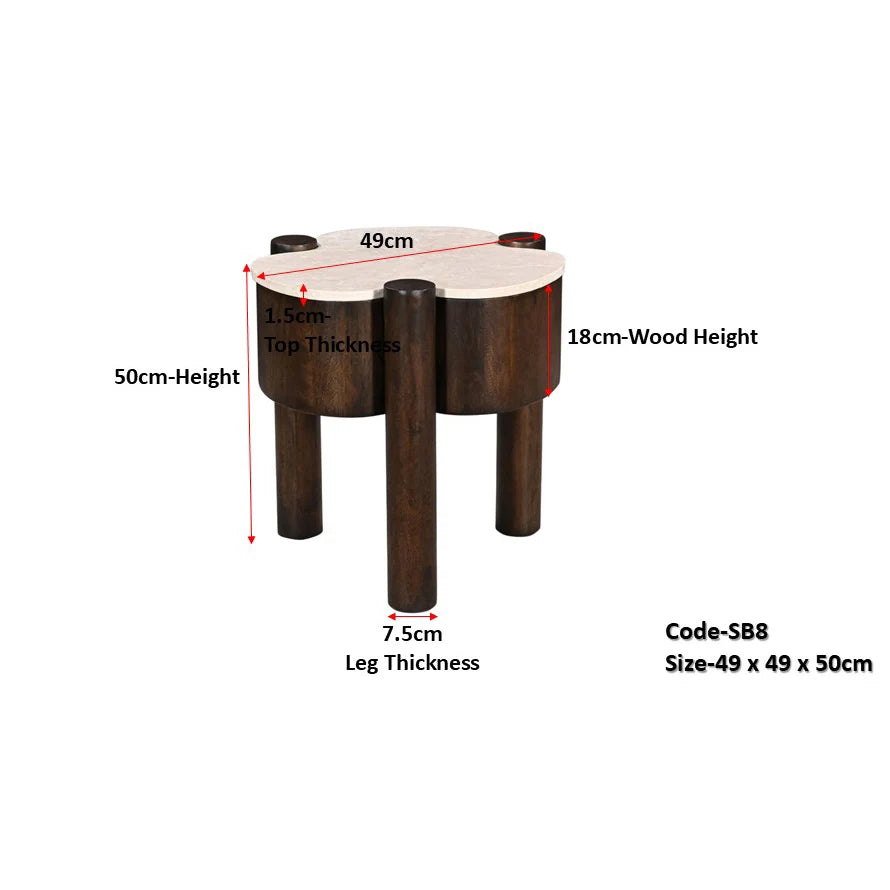 Fiore Clover-Shaped Mango Hardwood & Marble Side Table / Accent Table
