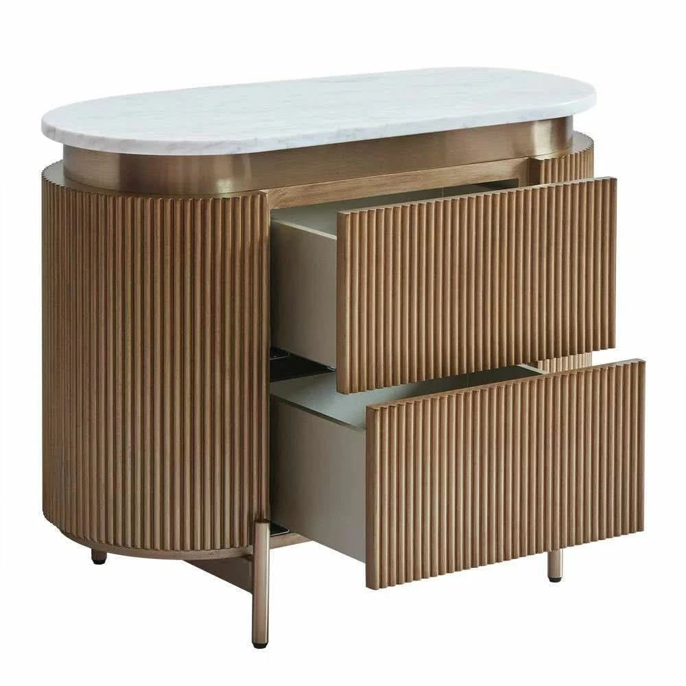 DENEUVE BEDSIDE TABLE ANTIQUE GOLD WITH CARRARA MARBLE TOP - MyChocolateWood