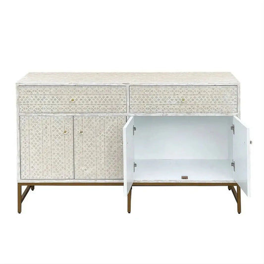 BEATRICE MOTHER OF PEARL HAND INLAY 4-DOOR 2 DRAWER SIDEBOARD/BUFFET - MyChocolateWood