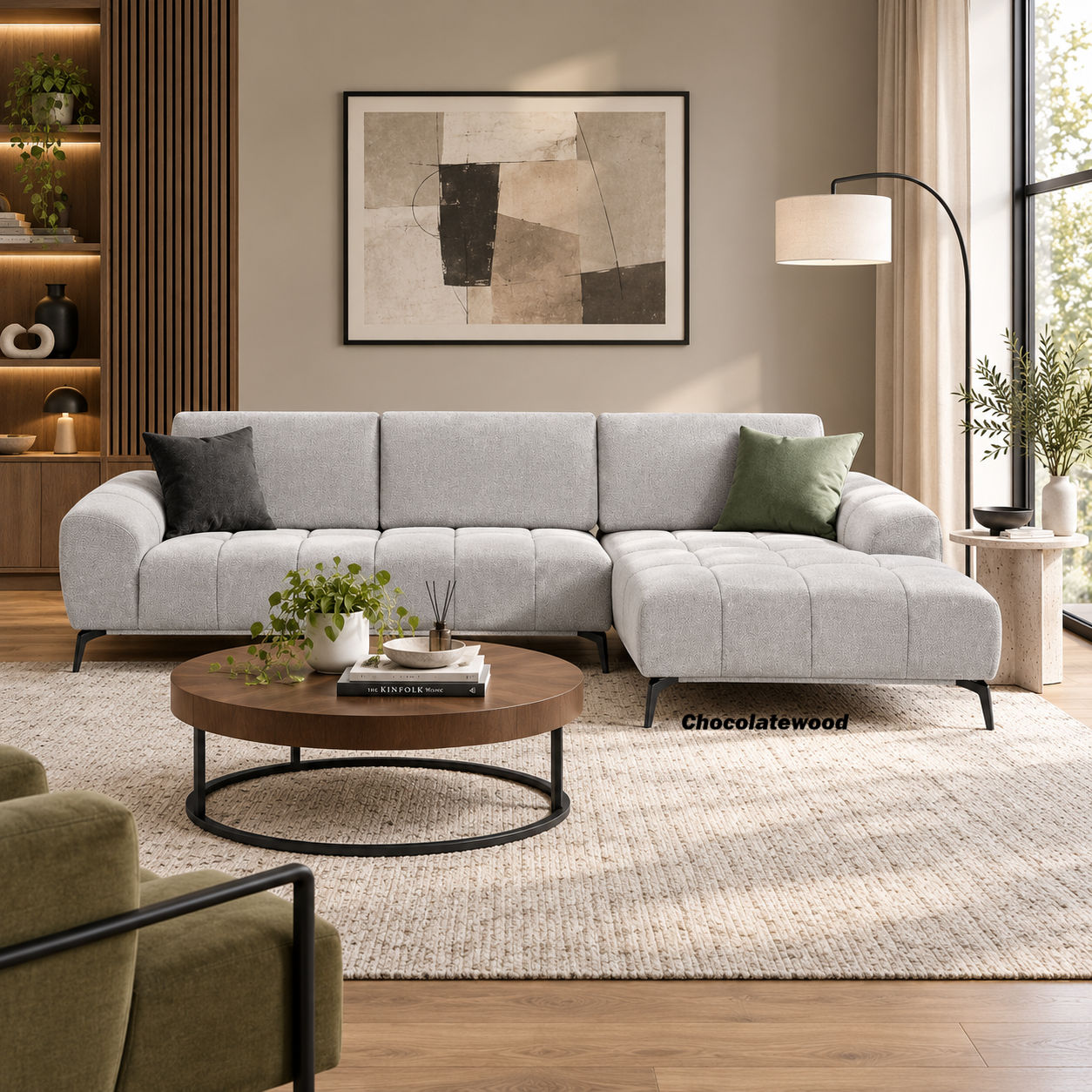 Joaquin Fabric 3-Seater Modular Corner Sofa with Sliding Backrest & RHF Chaise - Sky