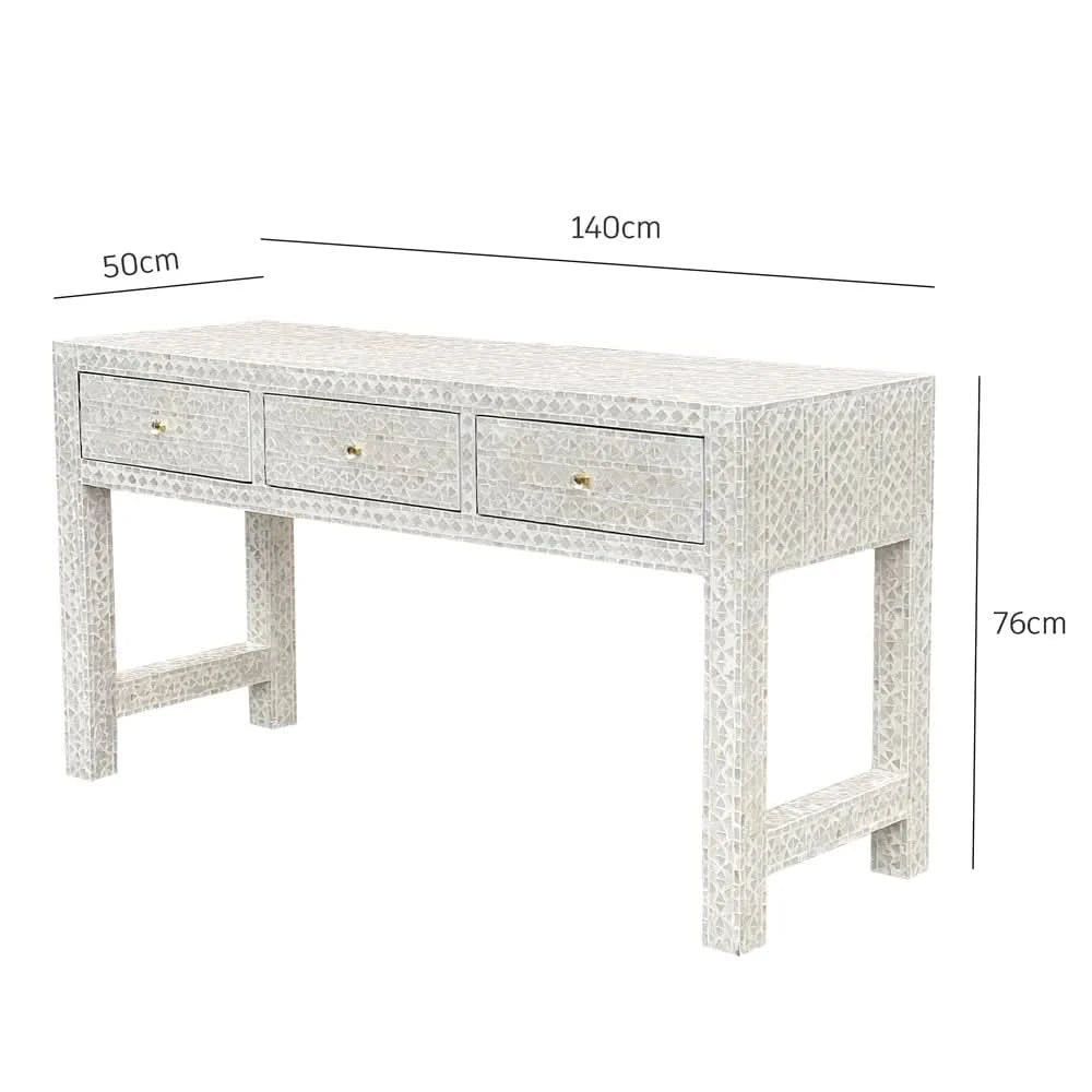 HEIDI MOTHER OF PEARL 3-DRAWER CONSOLE TABLE/HALL TABLE - MyChocolateWood