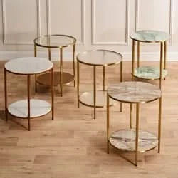 MELINA ROUND SIDE TABLE/BEDSIDE TABLE DUSTYJADE MARBLE/GOLD STAINLESS STEEL - MyChocolateWood