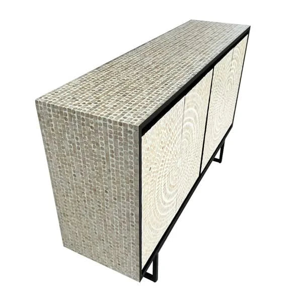 VANYA  MOTHER OF PEARL HAND INLAY 2-DOOR 4-SHELF SIDEBOARD/BUFFET - MyChocolateWood