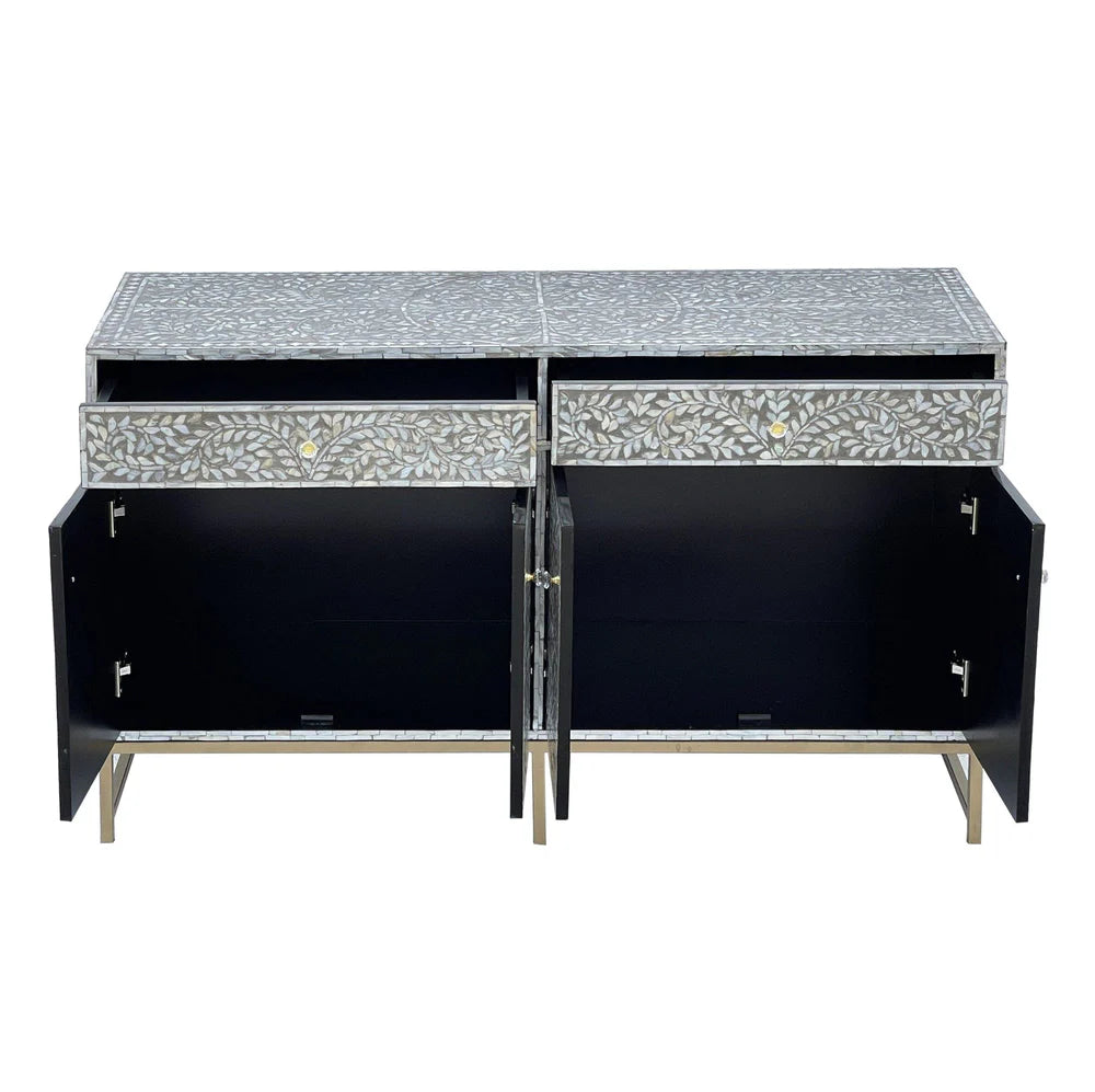 OTILLA  MOTHER OF PEARL HAND INLAY 4-DOOR 2-DRAWER SIDEBOARD/BUFFET - MyChocolateWood